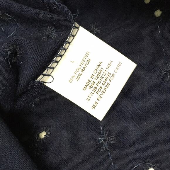 Pink Rose Top Eyelet Short Flutter Sleeve Blouse Women's L Navy Blue NEW Shirt‎ - Picture 7 of 9